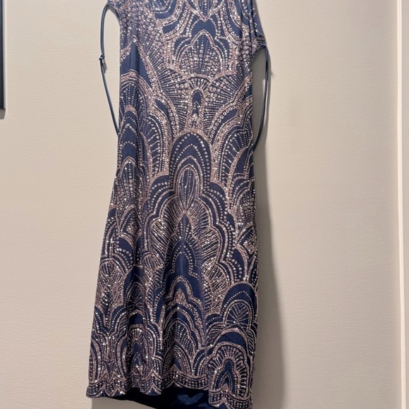 Jump' Glitter Bodycon dress -print Women Junior Party stretch mini blue M - Picture 7 of 9